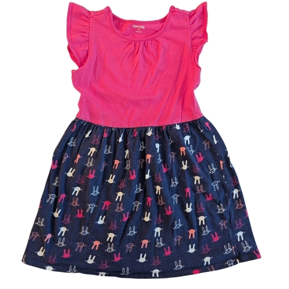 Gymboree Fuchsia and Navy Playful Dress Casual Cotton Size 5T